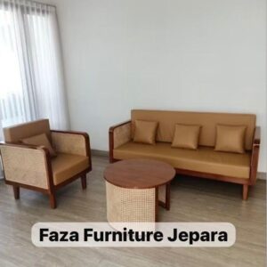 Kursi Sofa Japandi Style – Kayu Jati & Rotan, Minimalis Modern Furniture Jepara